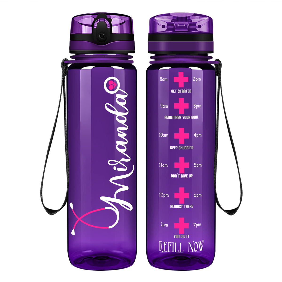 Personalized Nurse Water Bottle on 32oz Motivational Tracking Water Bottle