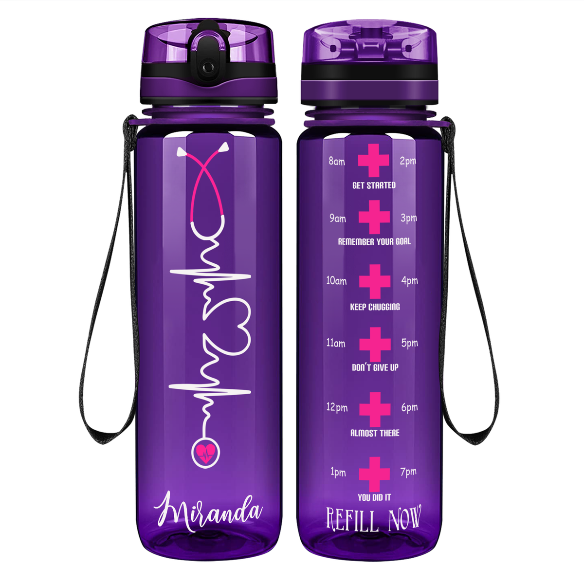 Personalized Nurse Heart Beat Stethoscope on 32oz Motivational Nurse Water Bottle