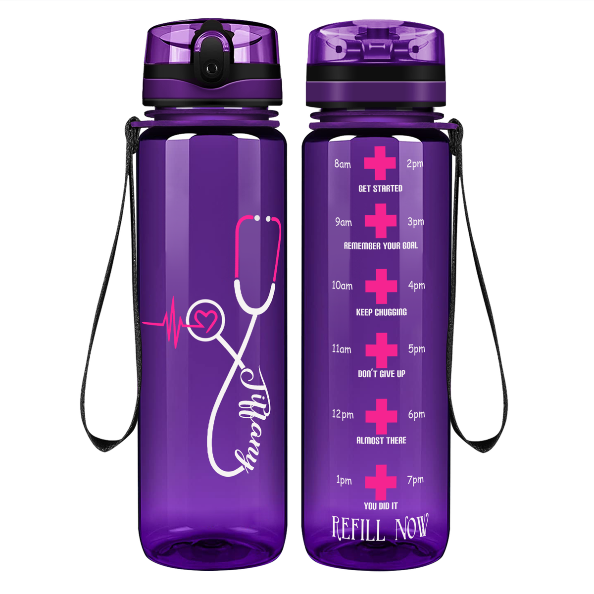 Personalized Nurse Pink Heart Stethoscope on 32oz Tracking Water Bottle