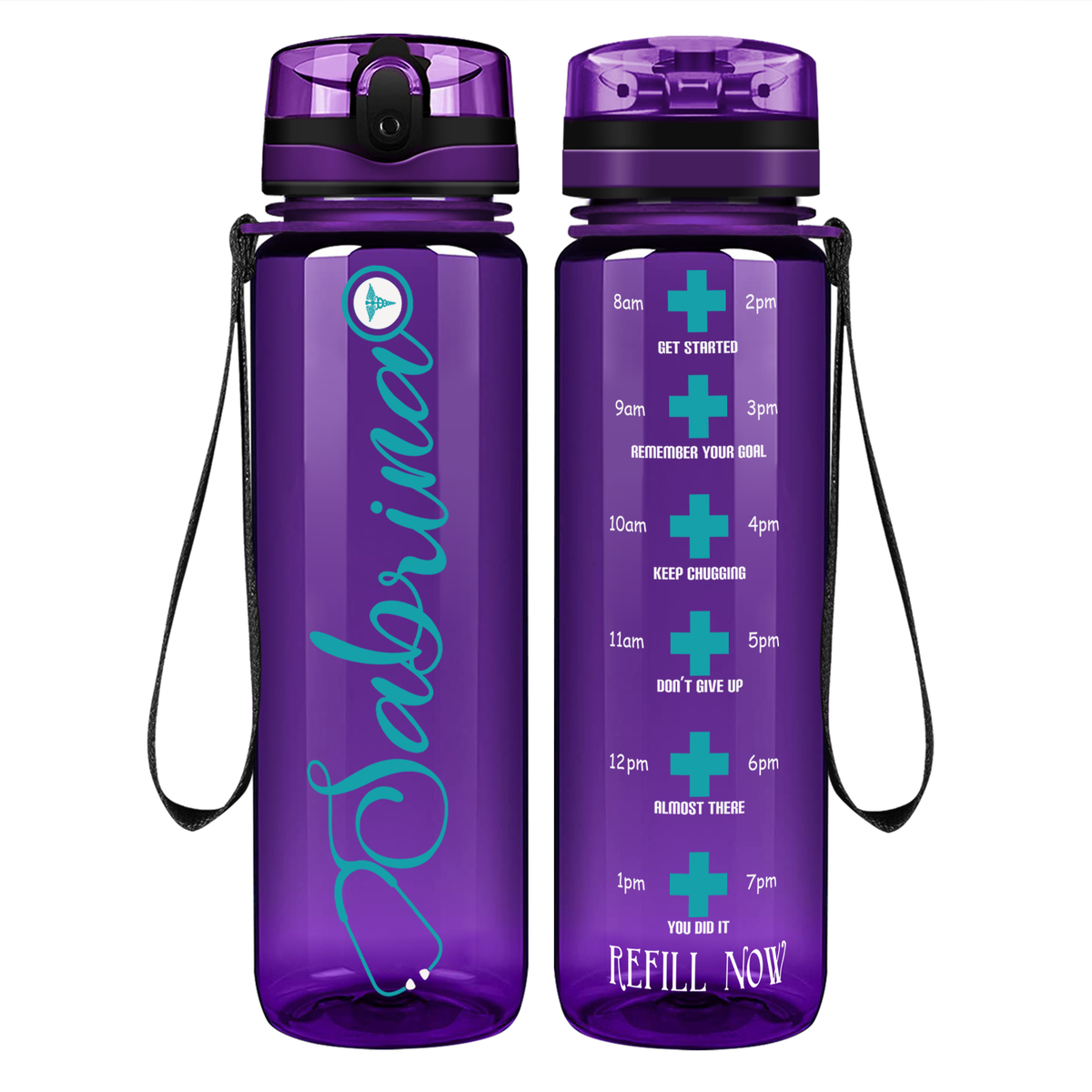 Curled Personalized Nurse on 32oz Motivational Tracking Water Bottle