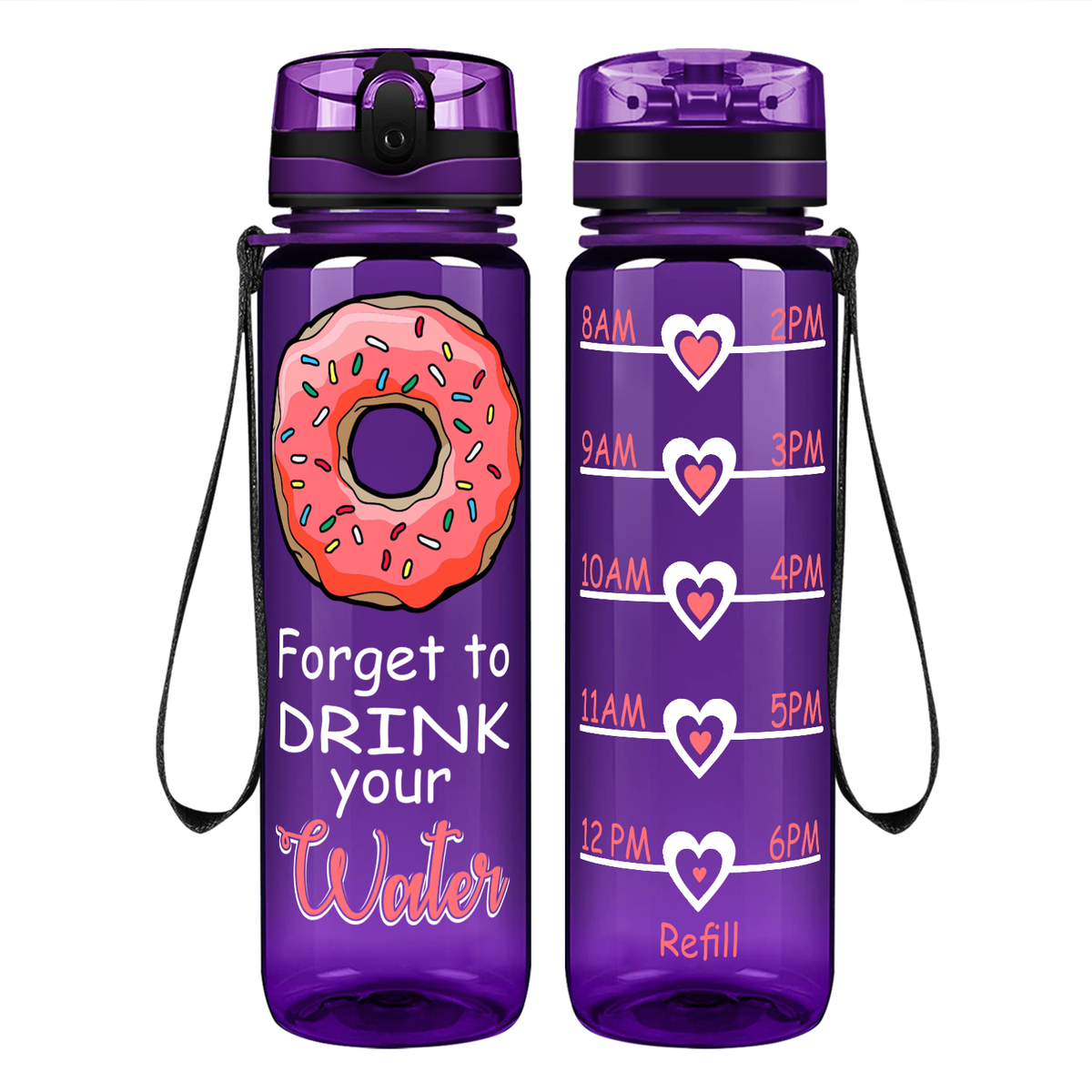 Donut Forget Your Water on 32 oz Motivational Tracking Water Bottle