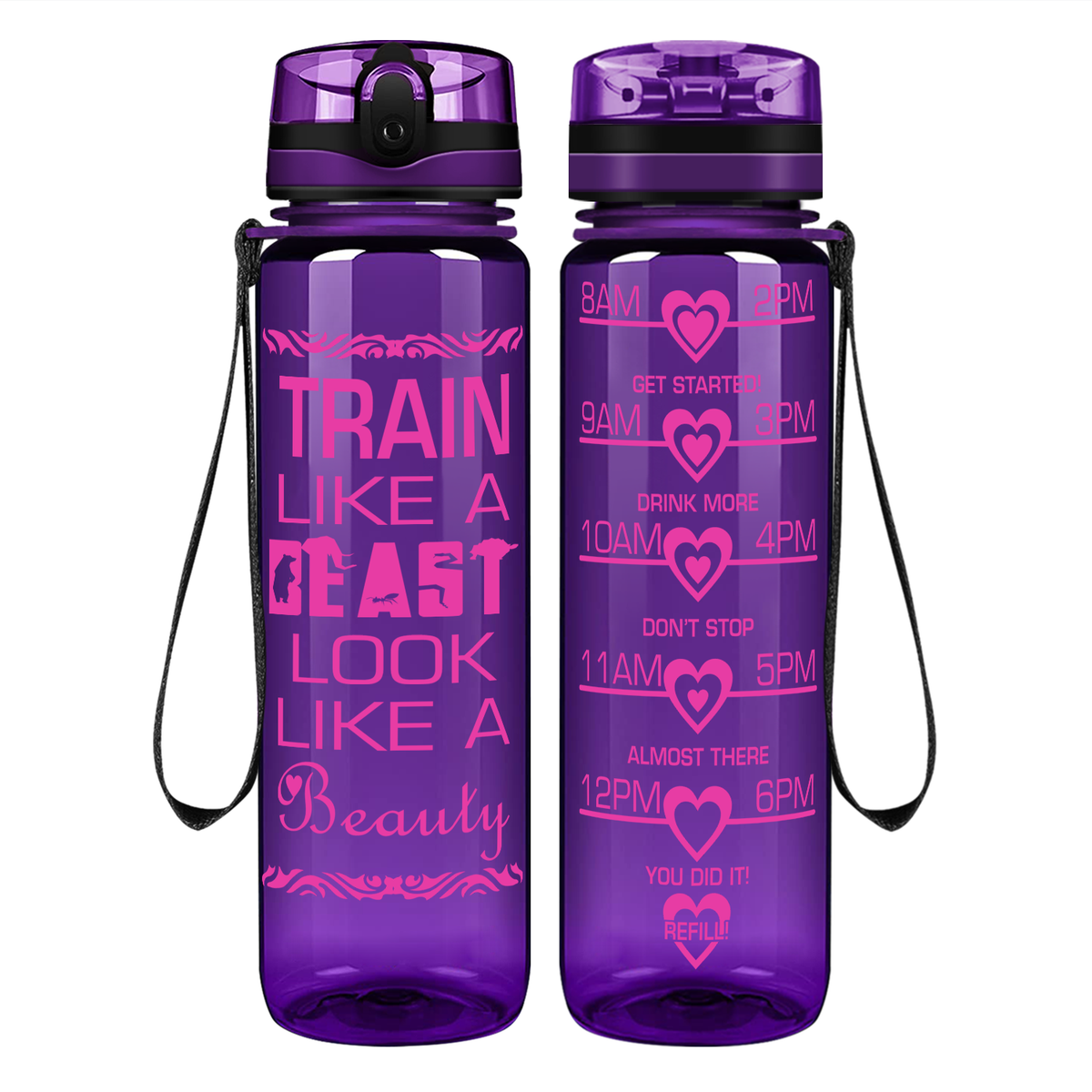 Train Like A Beast on 32 oz Motivational Tracking Water Bottle