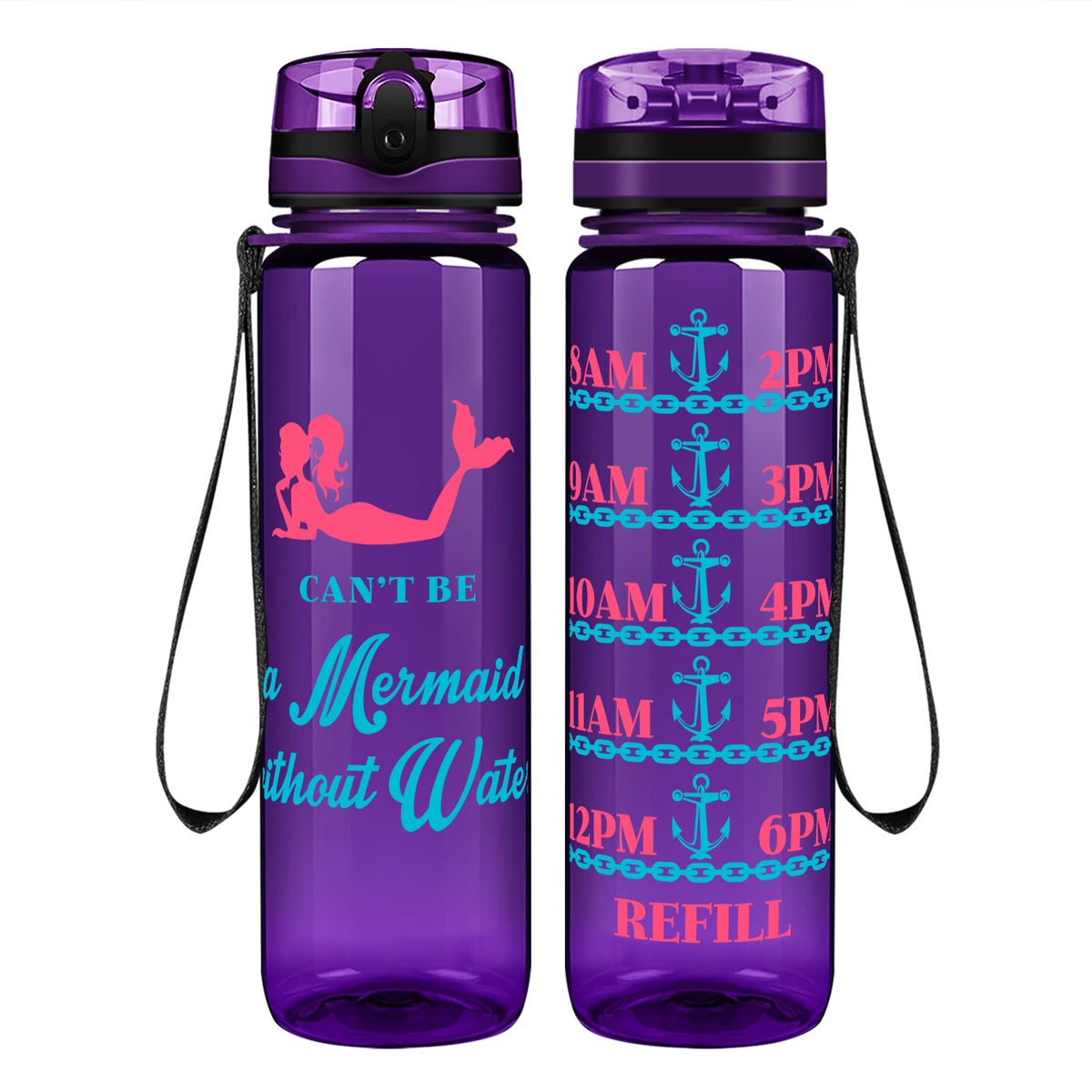 No Water, No Mermaid on 32 oz Motivational Tracking Water Bottle