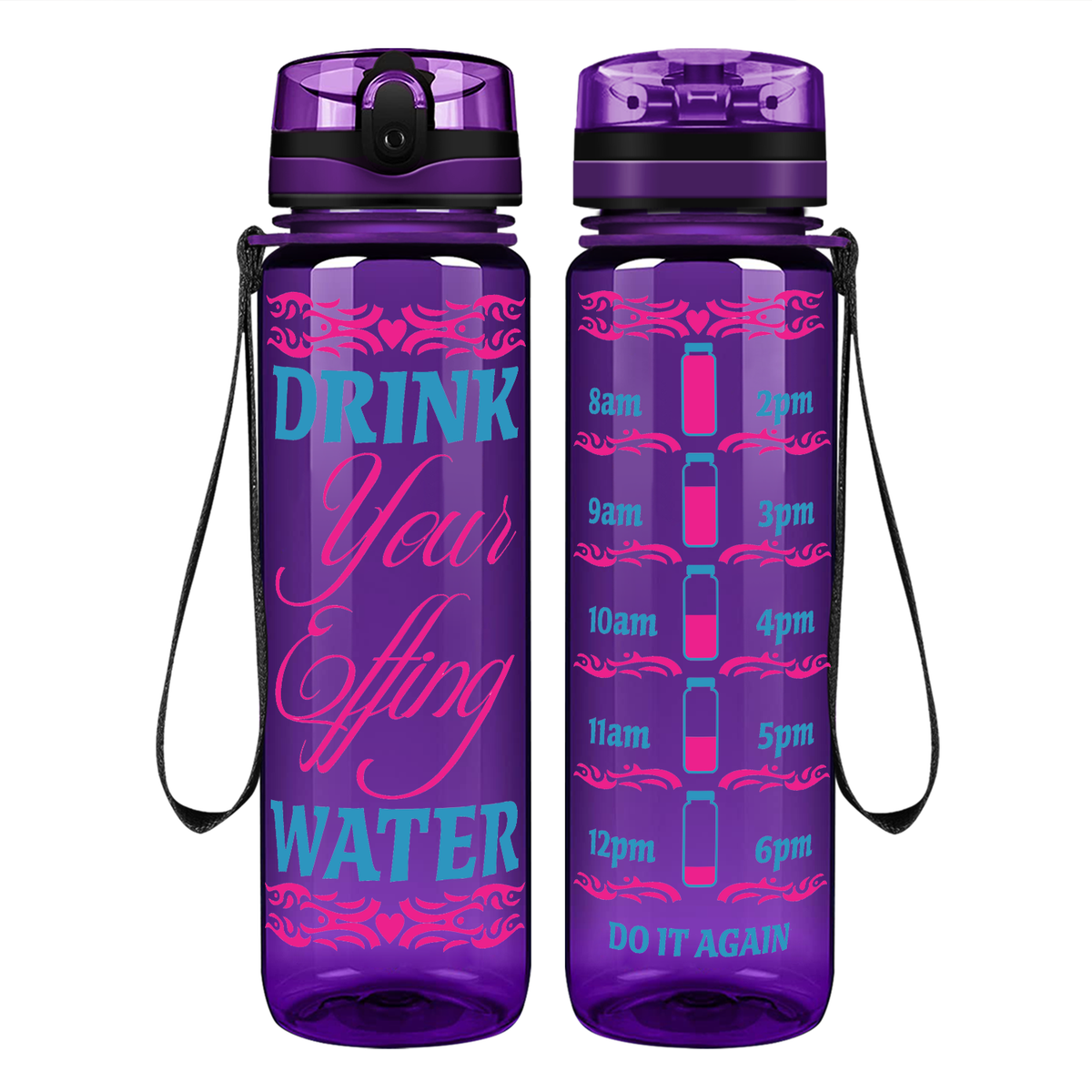 Tribal Heart Effing Water on 32 oz Motivational Tracking Water Bottle