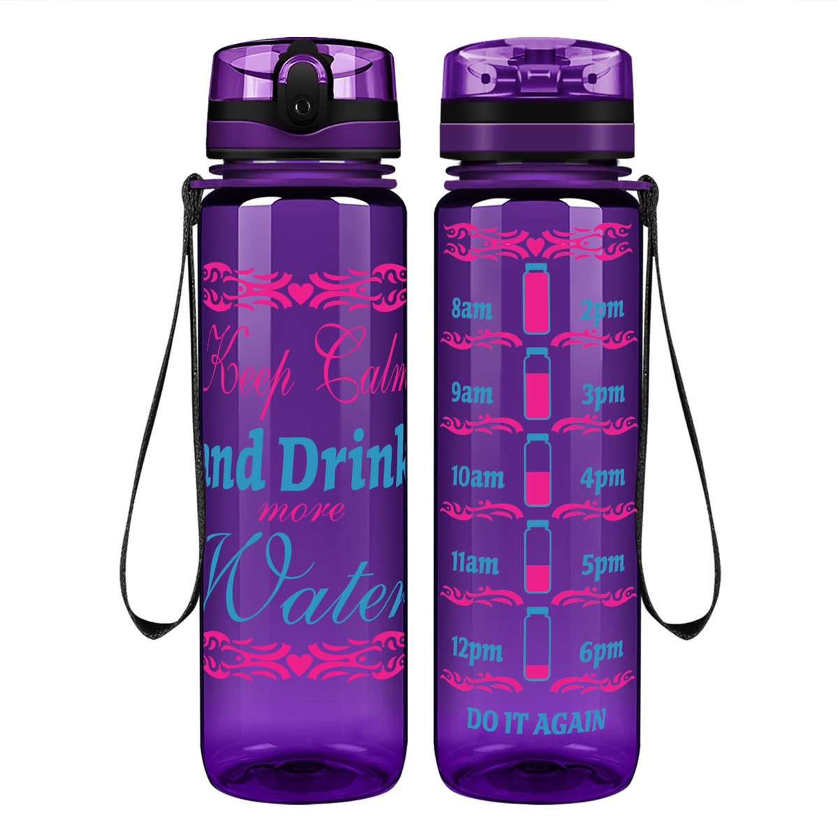 Keep Calm Drink Water Tribal Heart on 32 oz Motivational Tracking Water Bottle
