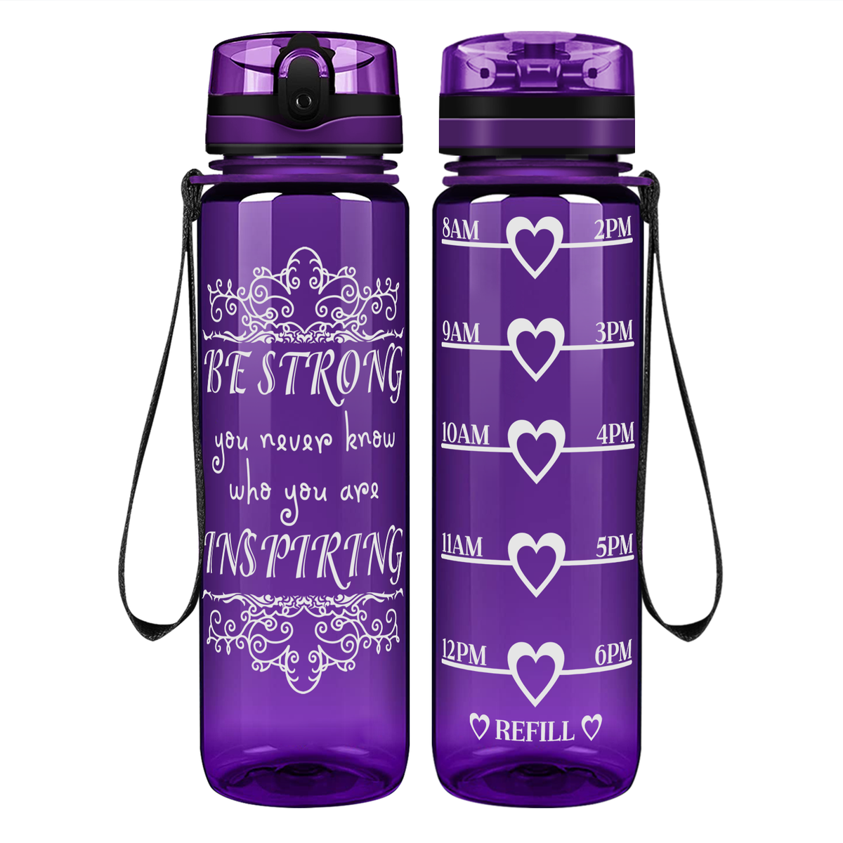 Be Strong on 32 oz Motivational Tracking Water Bottle