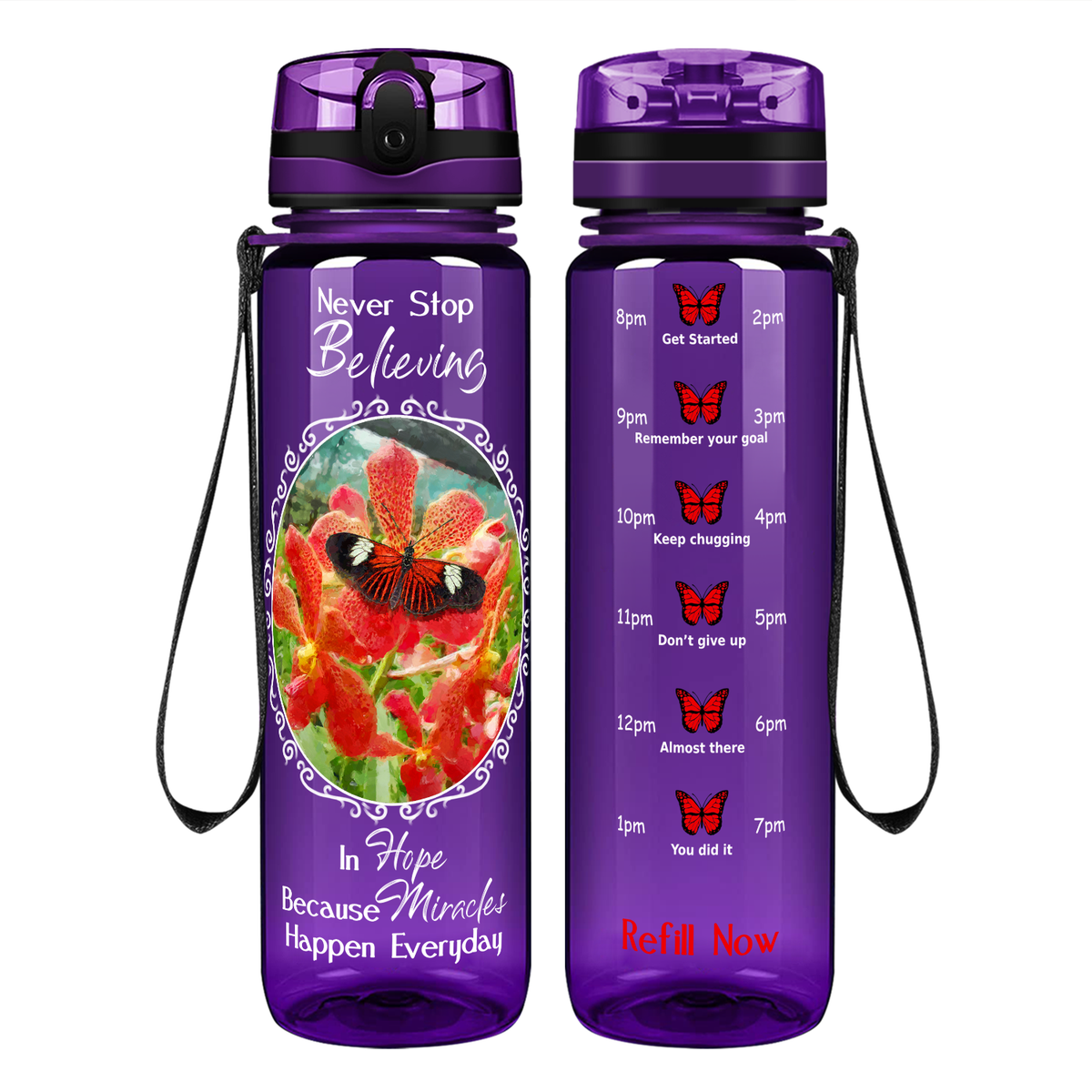 Because Miracles Butterfly on 32 oz Motivational Tracking Water Bottle