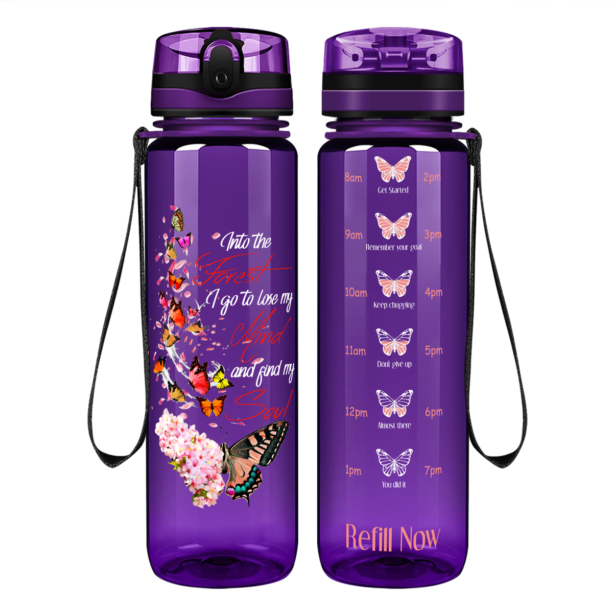 Into the Forest Butterfly on 32 oz Motivational Tracking Water Bottle