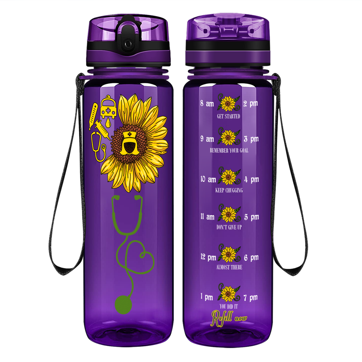 Nurse Sunflower on 32oz Motivational Tracking Water Bottle
