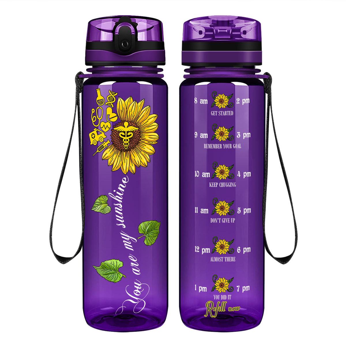 Nurse My Sunshine Sunflower on 32oz Motivational Tracking Water Bottle