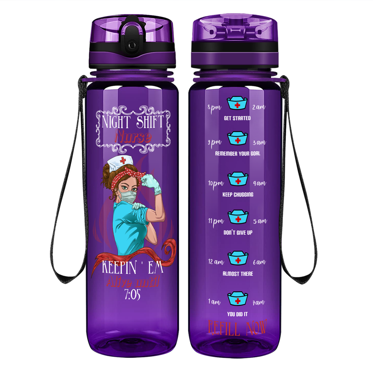 Night Shift Nurse on 32oz Motivational Tracking Water Bottle