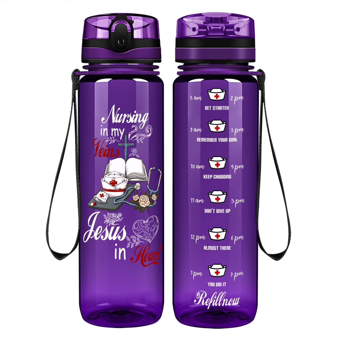 Nursing in my Veins on 32oz Motivational Tracking Water Bottle