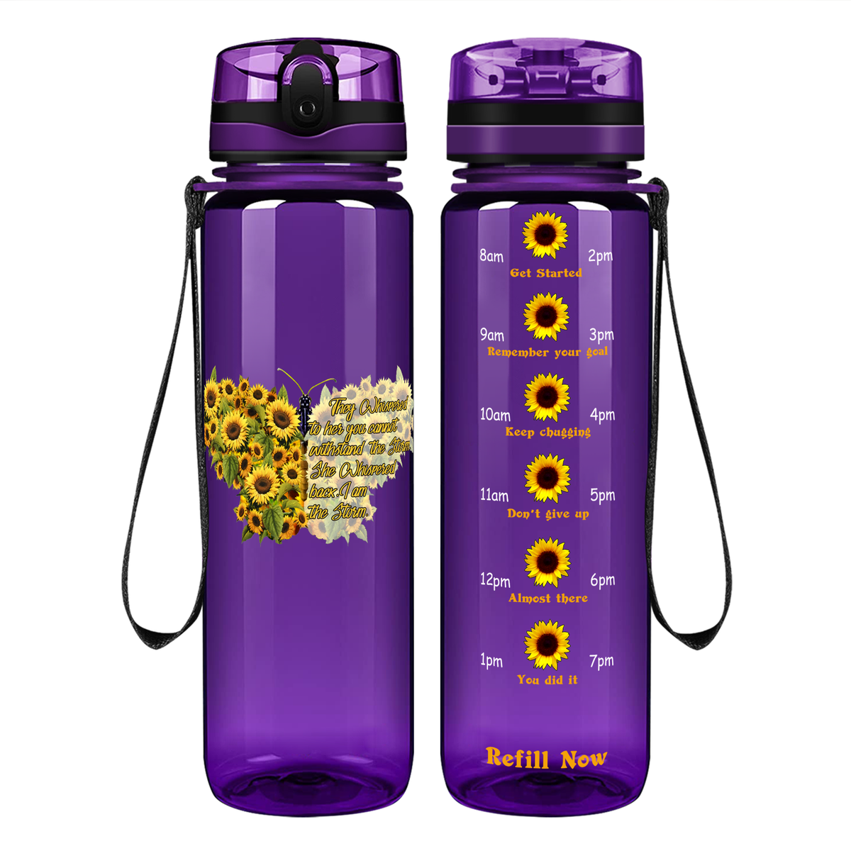 I Am The Storm Sunflower Butterfly on 32 oz Motivational Tracking Water Bottle