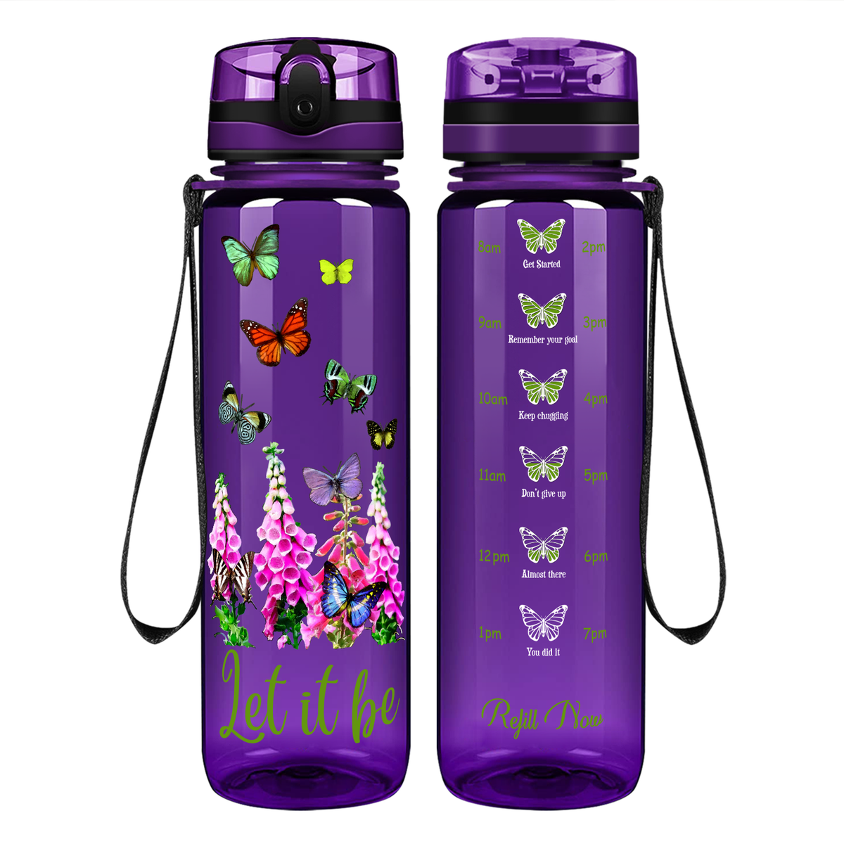Butterfly Garden Let It Be on 32 oz Motivational Tracking Water Bottle