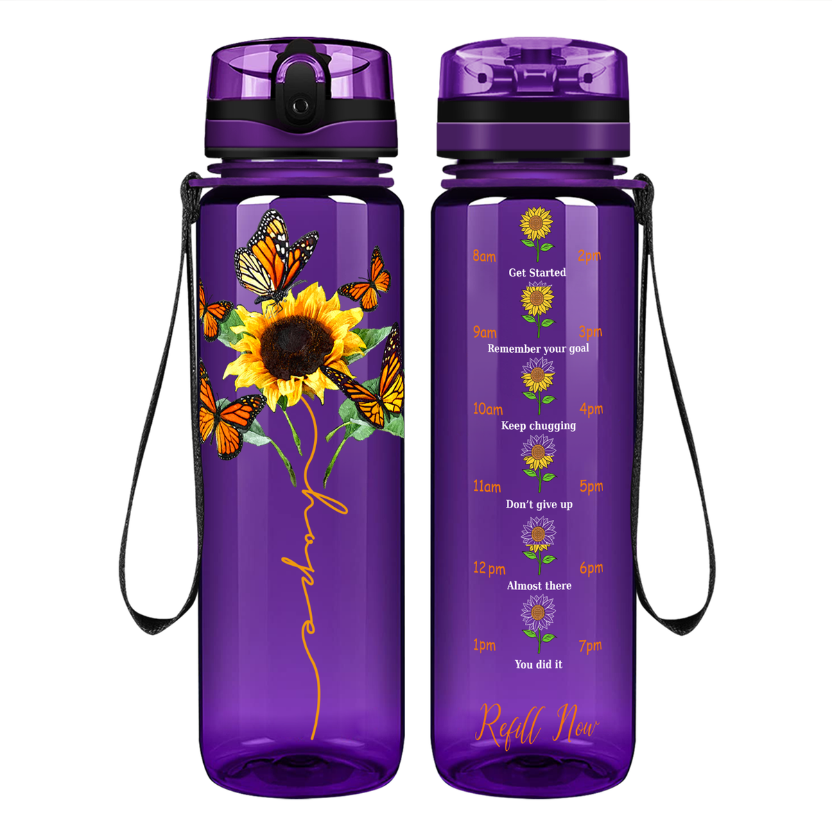 Butterfly Hope on 32 oz Motivational Tracking Water Bottle
