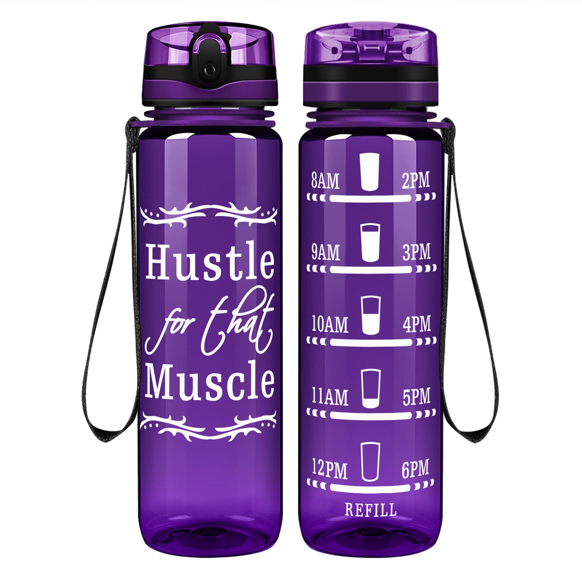 Hustle For That Muscle on 32 oz Motivational Tracking Water Bottle