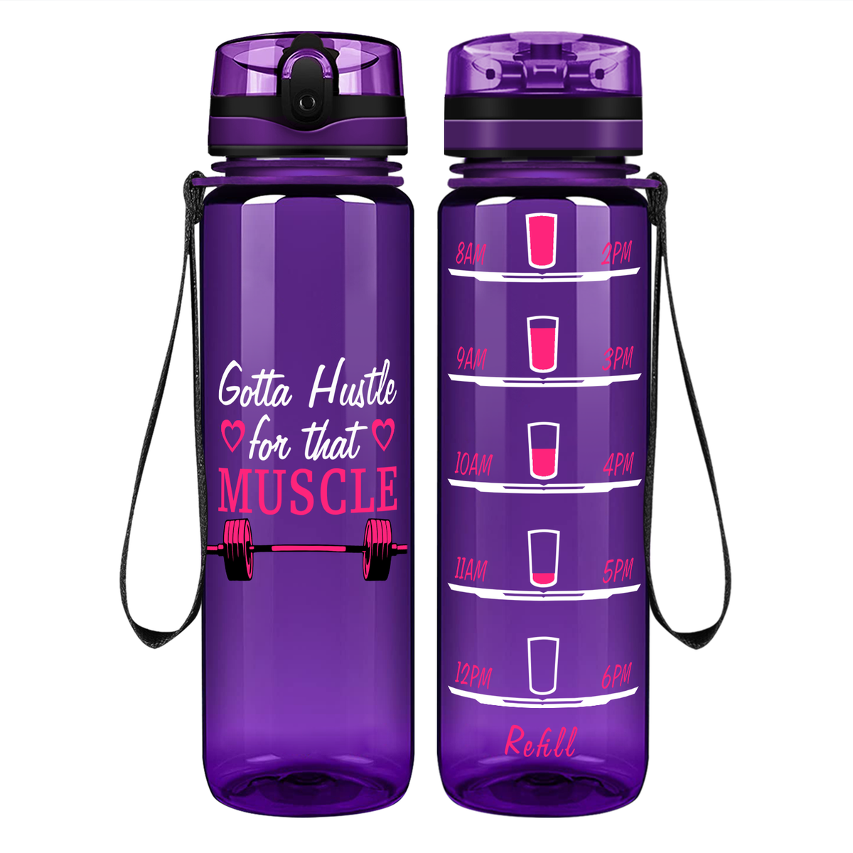 Heart Hustle For Muscle on 32 oz Motivational Tracking Water Bottle