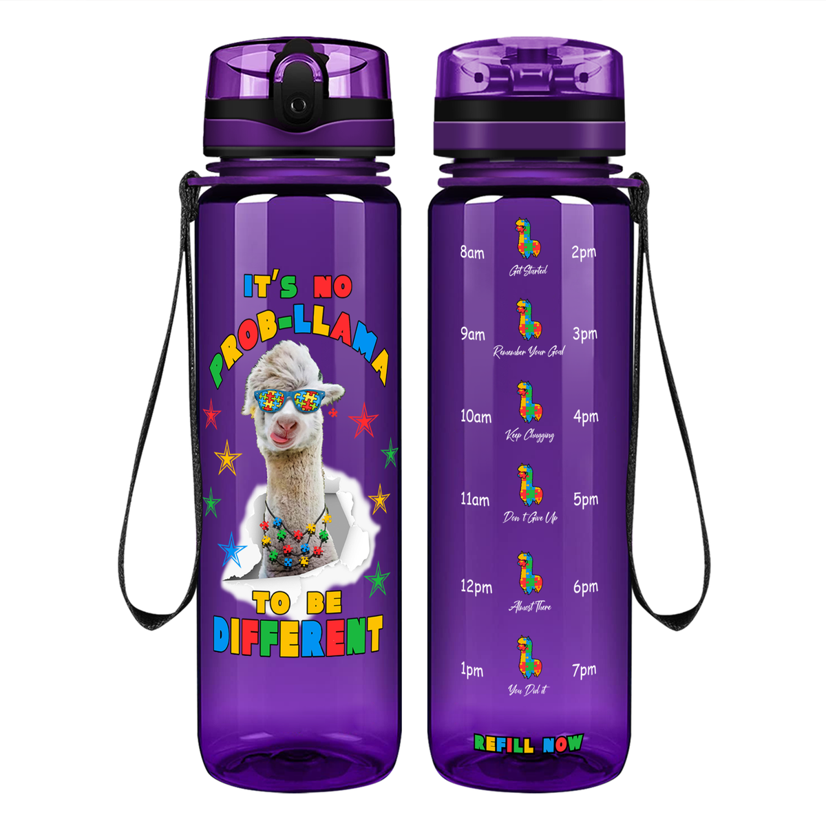 No Prob-llama Autism Stars on 32 oz Motivational Tracking Water Bottle