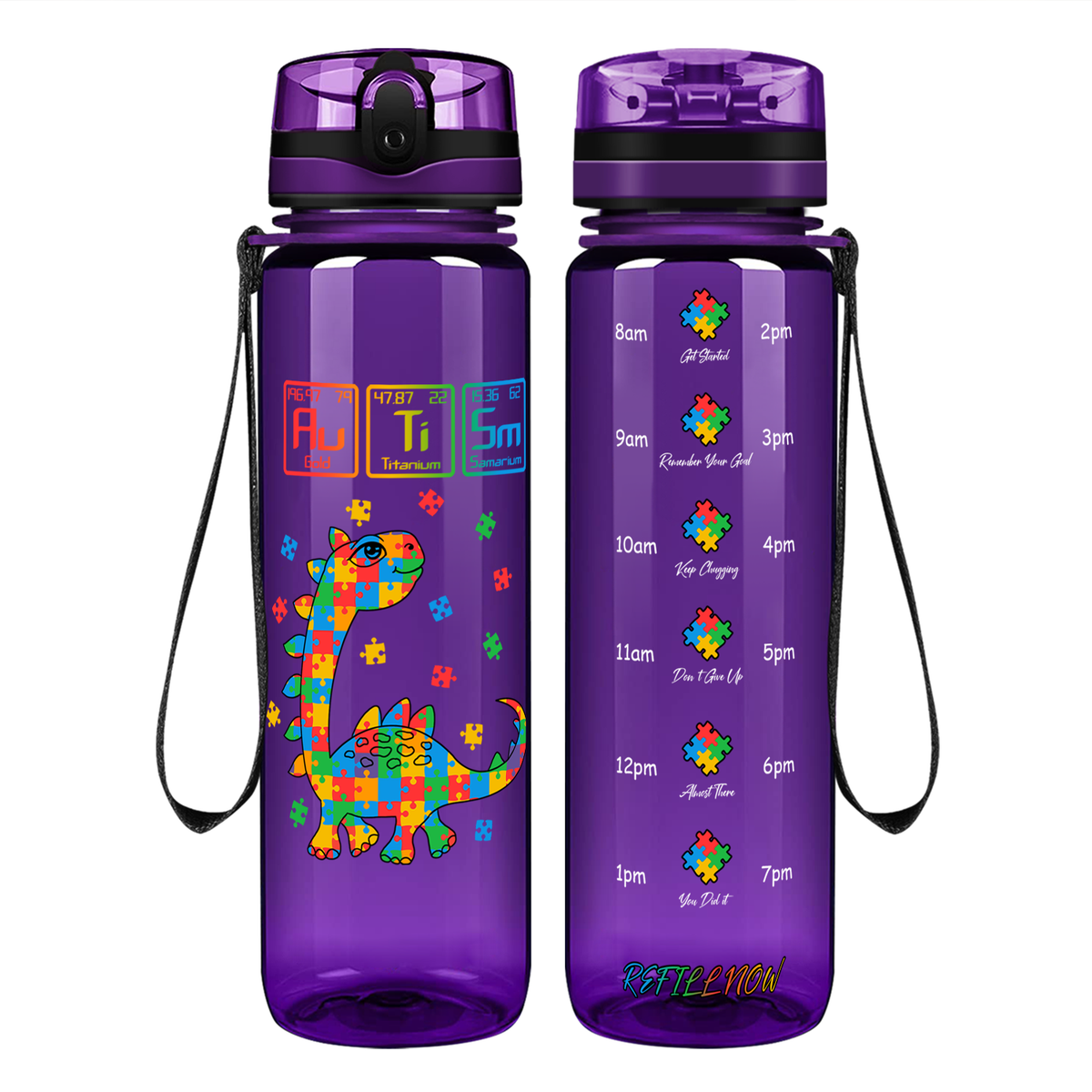 Scientific Autism Dinosaur Puzzle on 32 oz Motivational Tracking Water Bottle
