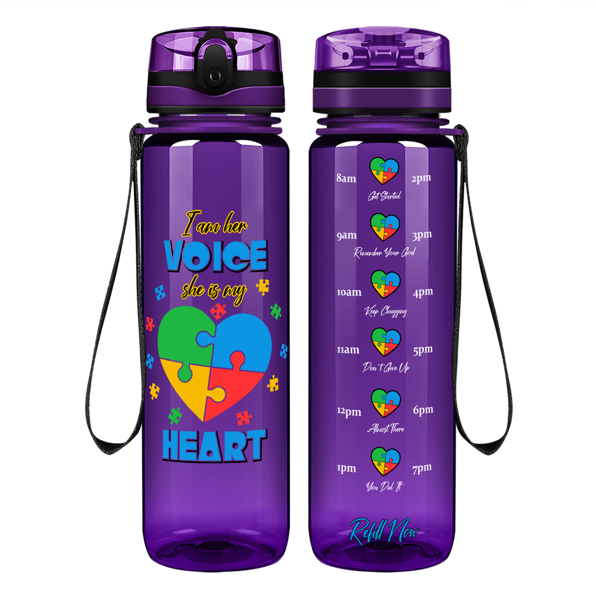 She is My Heart Autism Puzzle on 32 oz Motivational Tracking Water Bottle