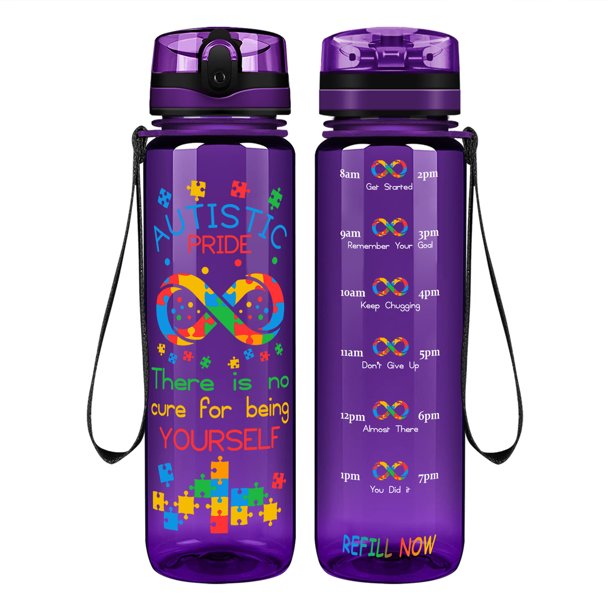 Autistic Pride Infinity Puzzle on 32 oz Motivational Tracking Water Bottle