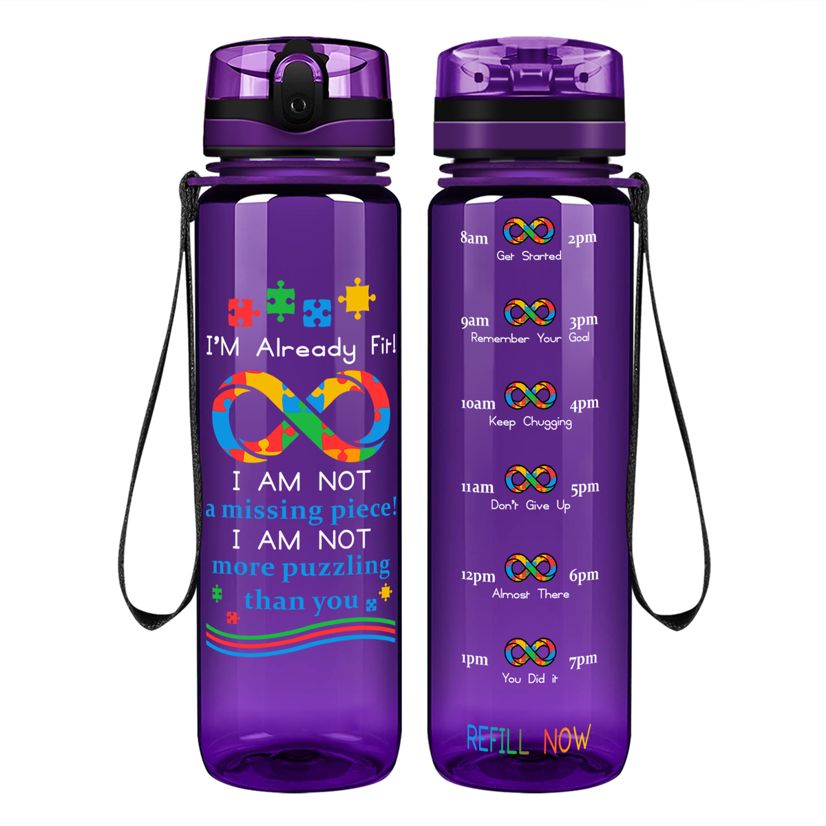 Already Fit Autism Infinity Puzzle on 32 oz Motivational Tracking Water Bottle