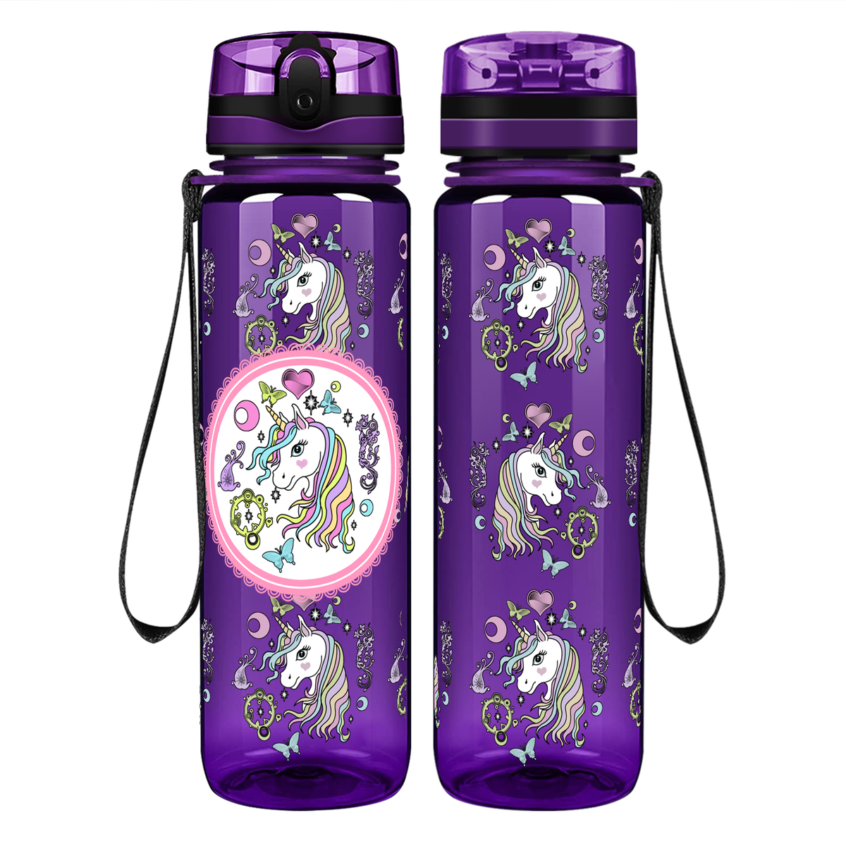 Pretty Unicorn on 32 oz Motivational Tracking Water Bottle