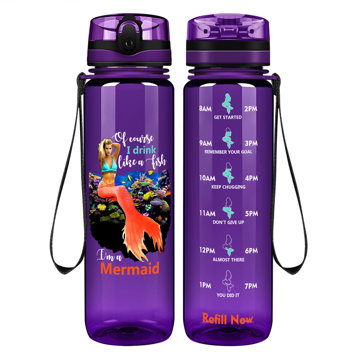 I Drink Like a Fish on 32 oz Motivational Tracking Water Bottle