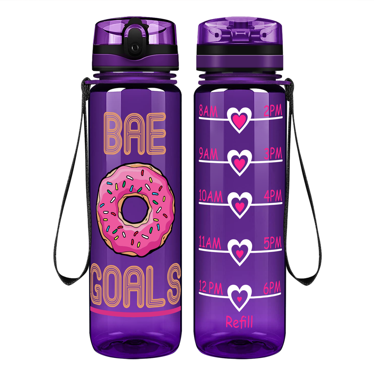 Bae Goals Donuts on 32 oz Motivational Tracking Water Bottle