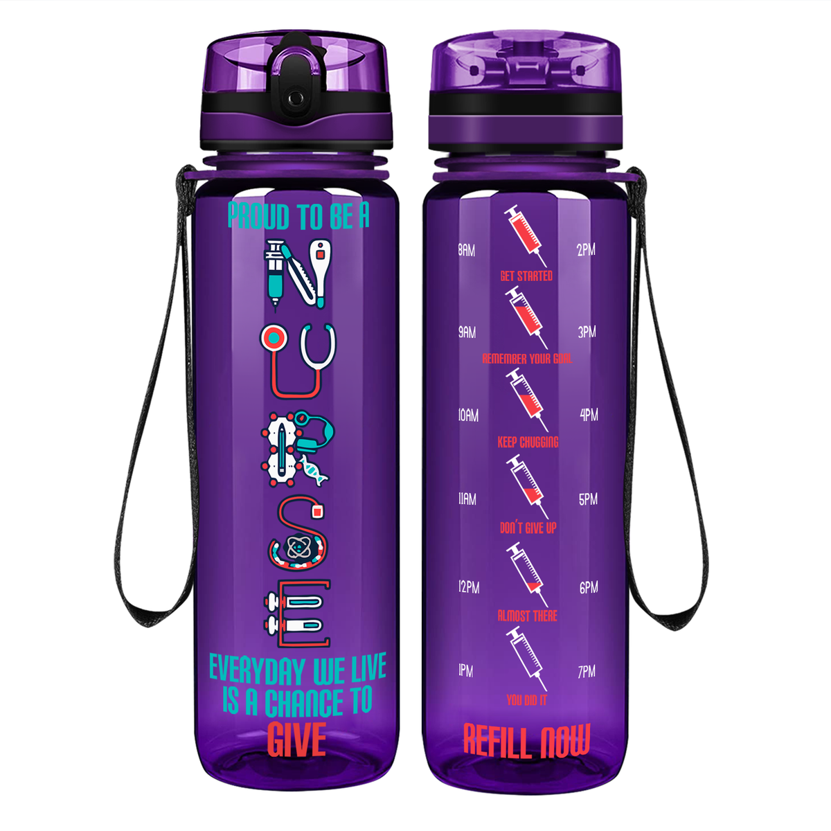 Proud to be a Nurse on 32oz Motivational Tracking Water Bottle