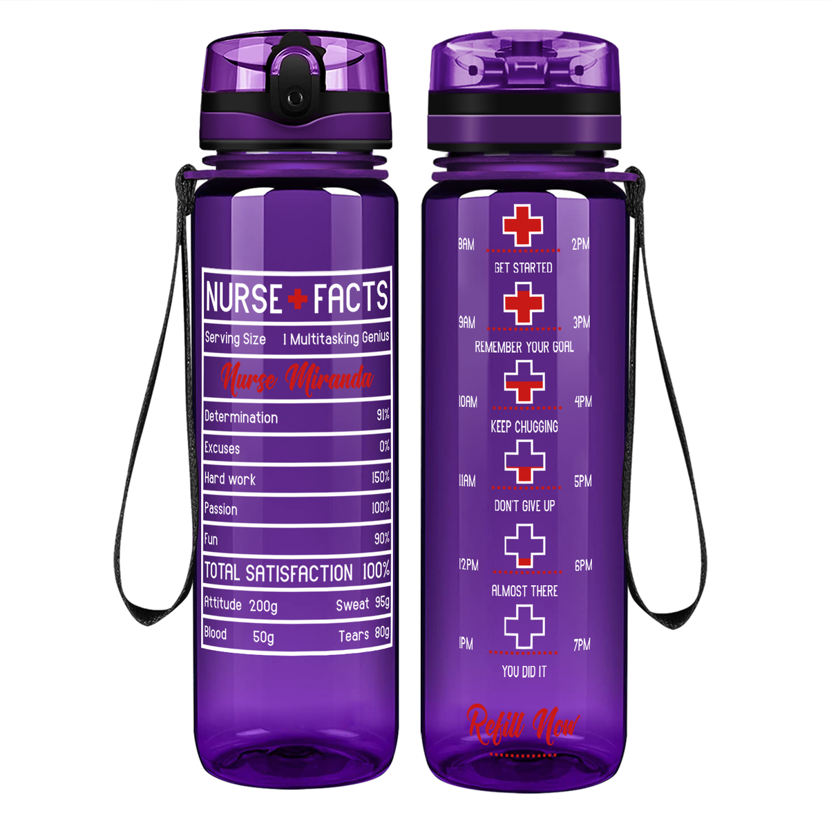 Personalized Nurse Facts on 32oz Motivational Tracking Water Bottle