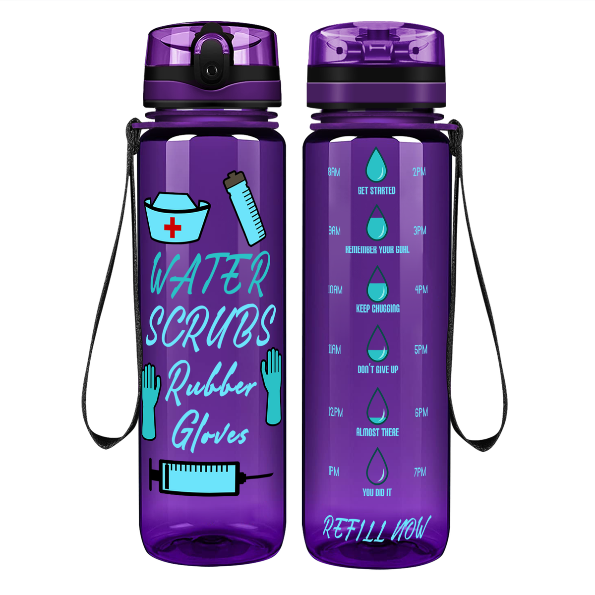 Water Scrubs Rubber Gloves Nurse on 32oz Motivational Tracking Water Bottle