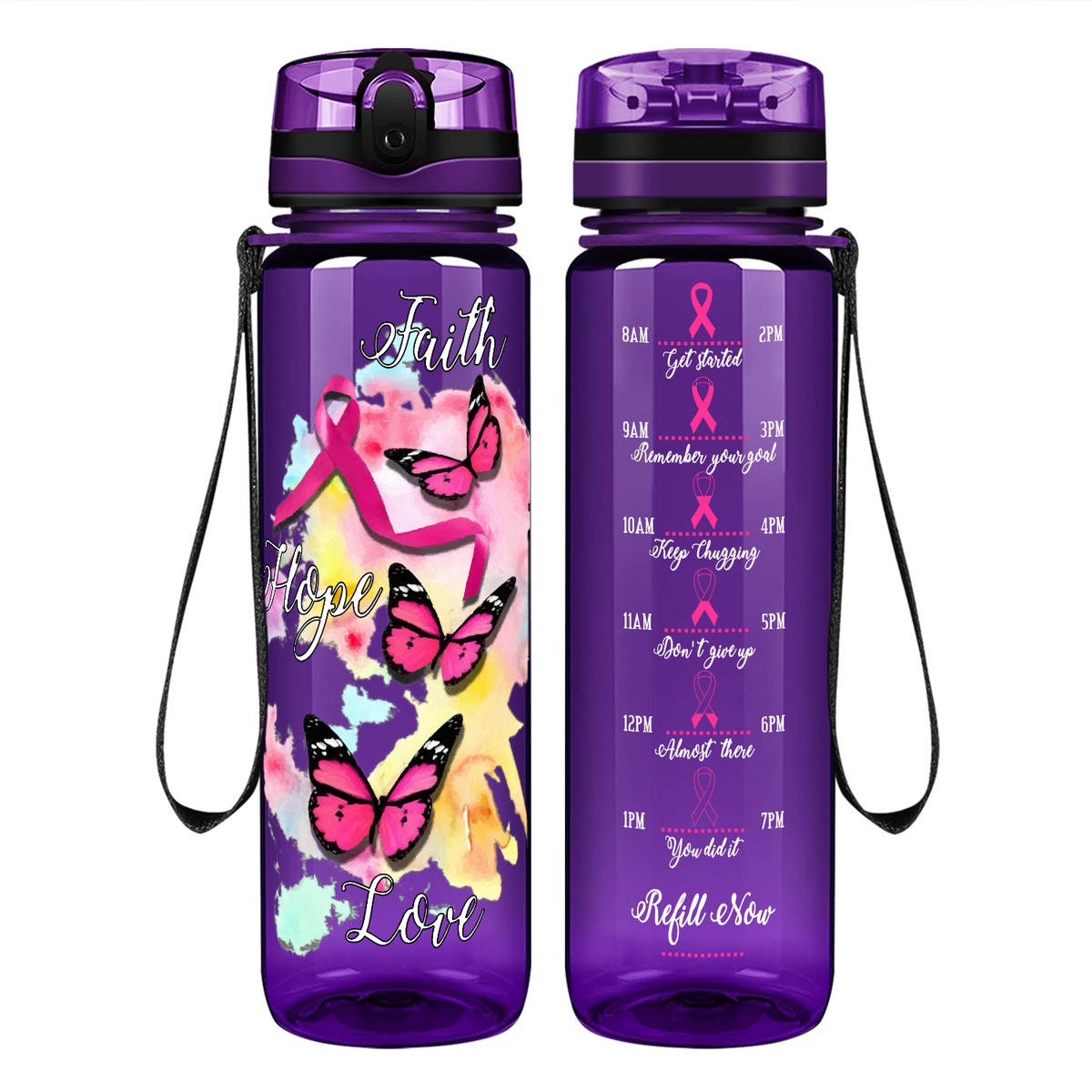 Faith Hope Love on 32 oz Motivational Tracking Water Bottle