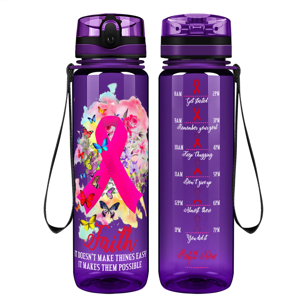 Faith It Doesn’t Make Things Easy on 32 oz Motivational Tracking Water Bottle