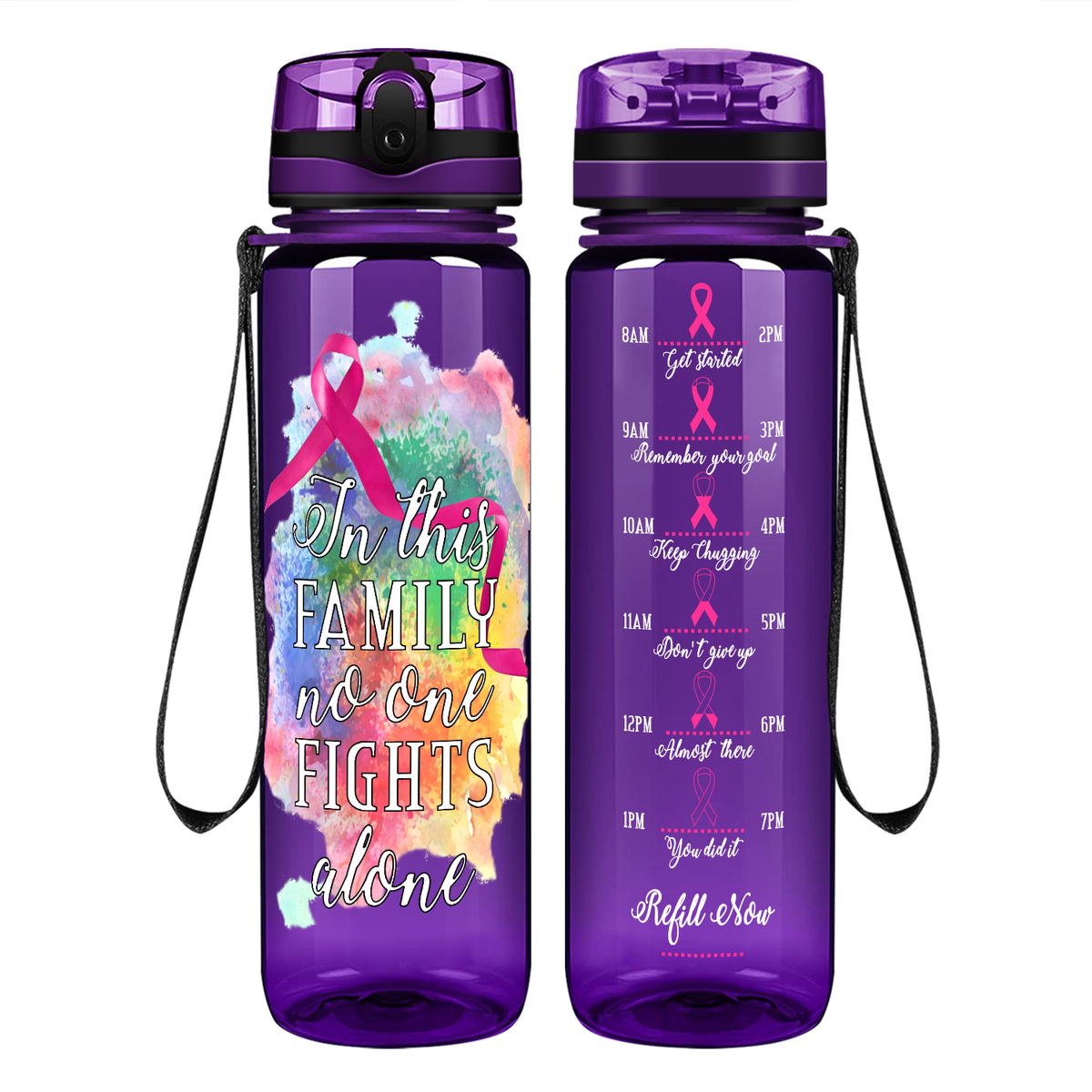 In this Family No One Fights Alone on 32 oz Motivational Tracking Water Bottle