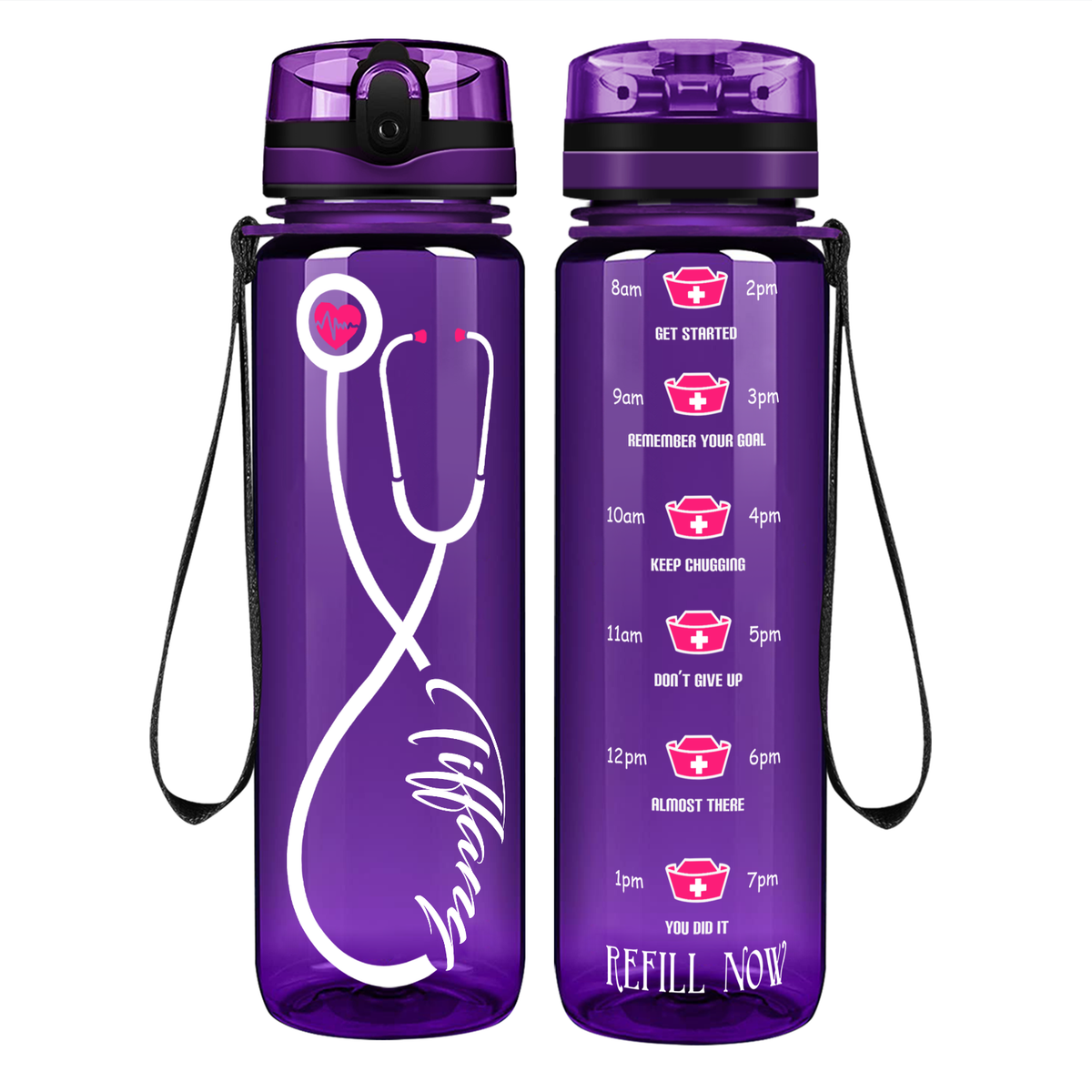 Personalized Nurse Stethoscope Pink on 32oz Water Bottle