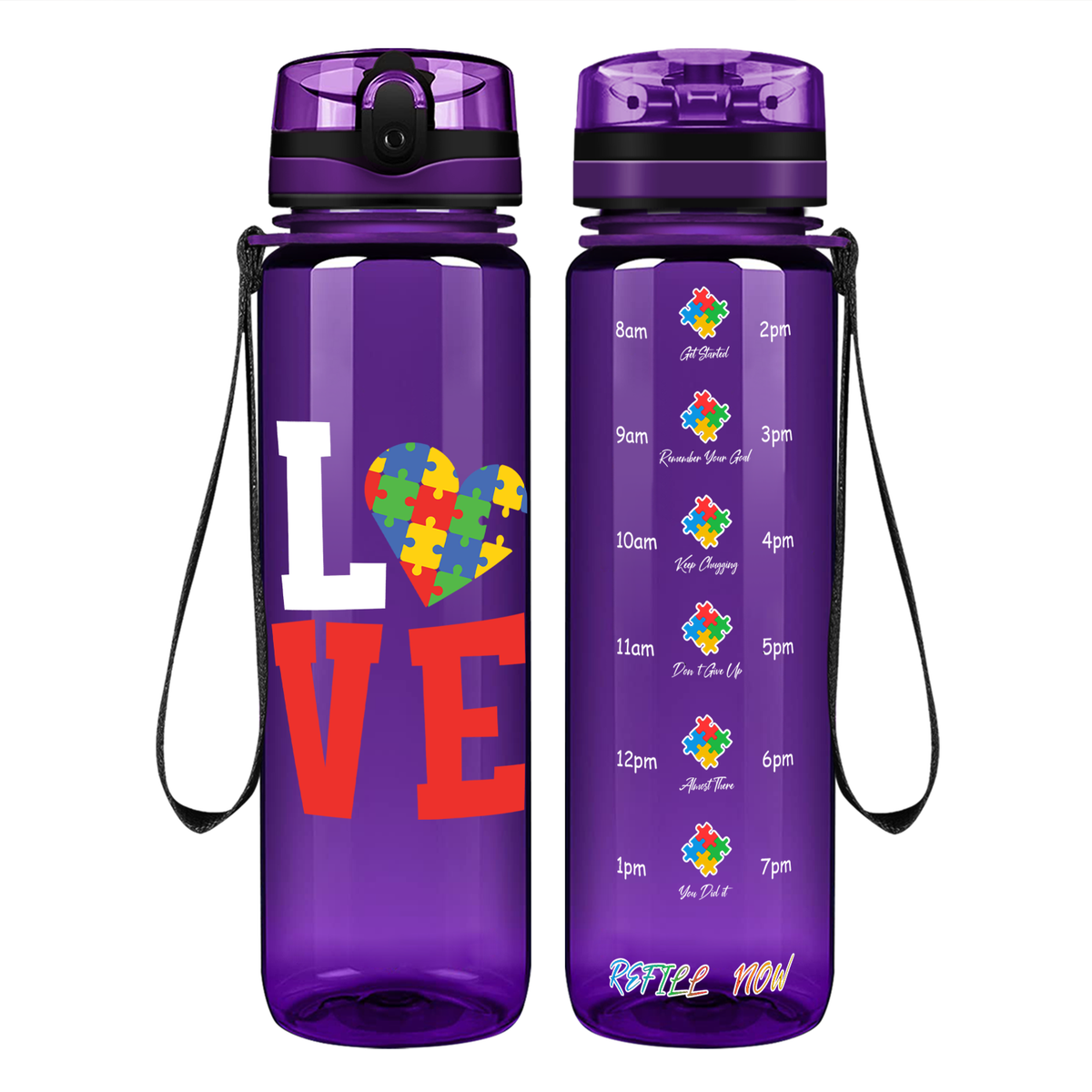 Autism Love on 32 oz Motivational Tracking Water Bottle
