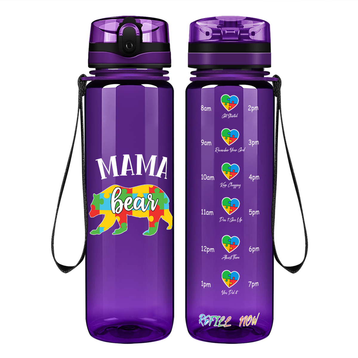 Autism Mama Bear on 32 oz Motivational Tracking Water Bottle