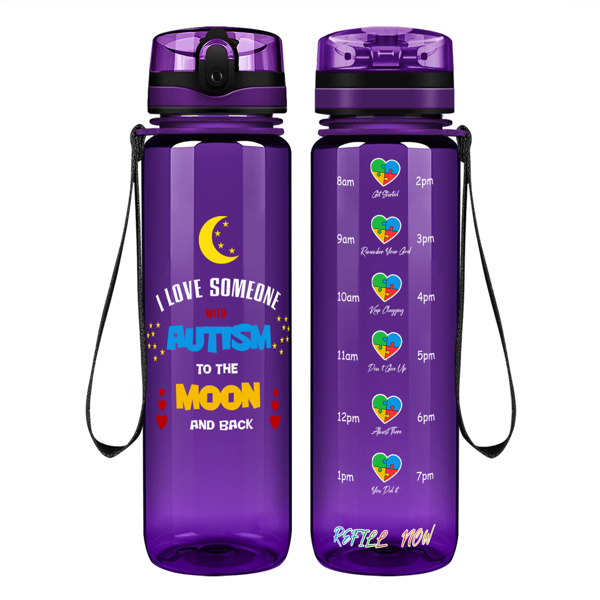I Love Someone with Autism on 32 oz Motivational Tracking Water Bottle