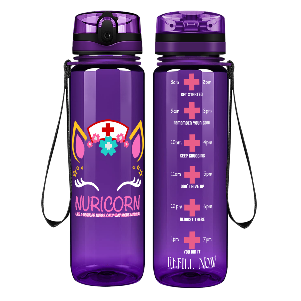 Nuricorn Face on 32oz Motivational Nurse Water Bottle
