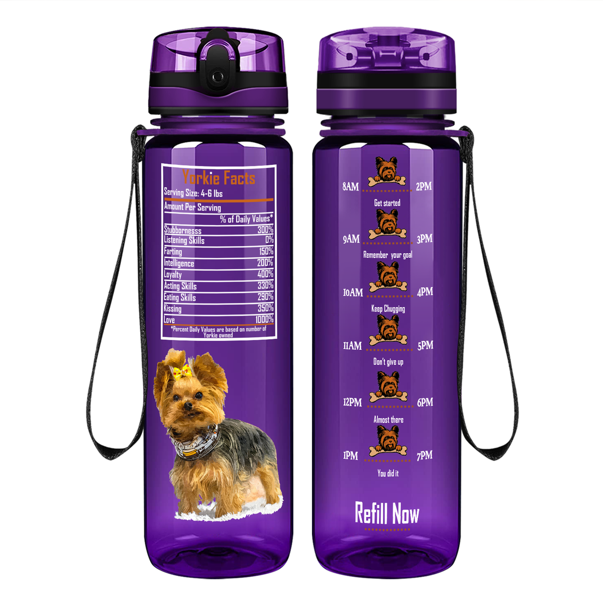 Yorkie Facts on 32 oz Motivational Tracking Water Bottle
