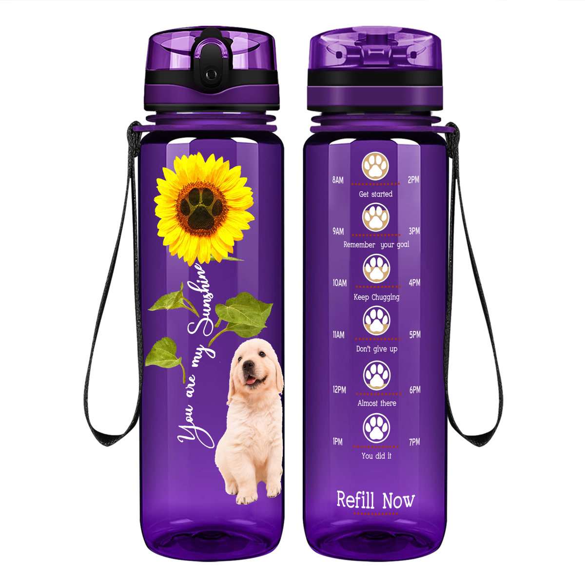 Golden Retriever You are my Sunshine on 32 oz Motivational Tracking Water Bottle