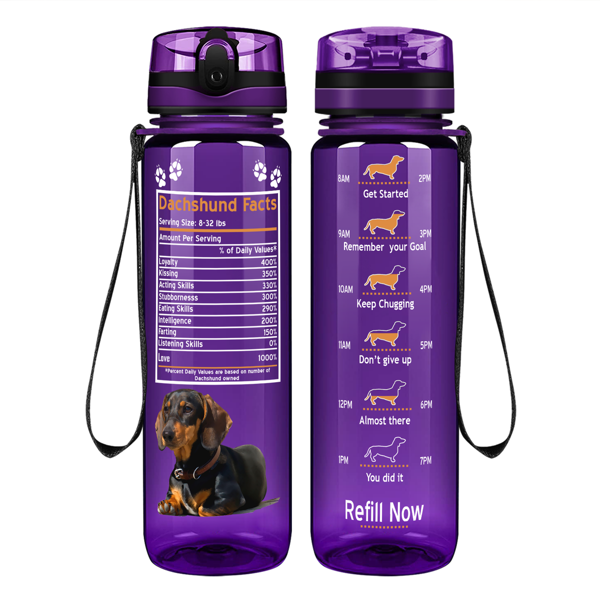 Dachshund Facts on 32 oz Motivational Tracking Water Bottle