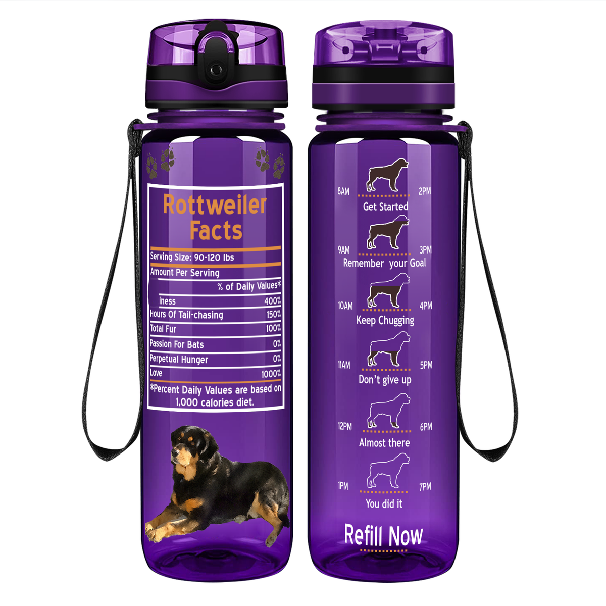 Rottweiler Facts on 32 oz Motivational Tracking Water Bottle