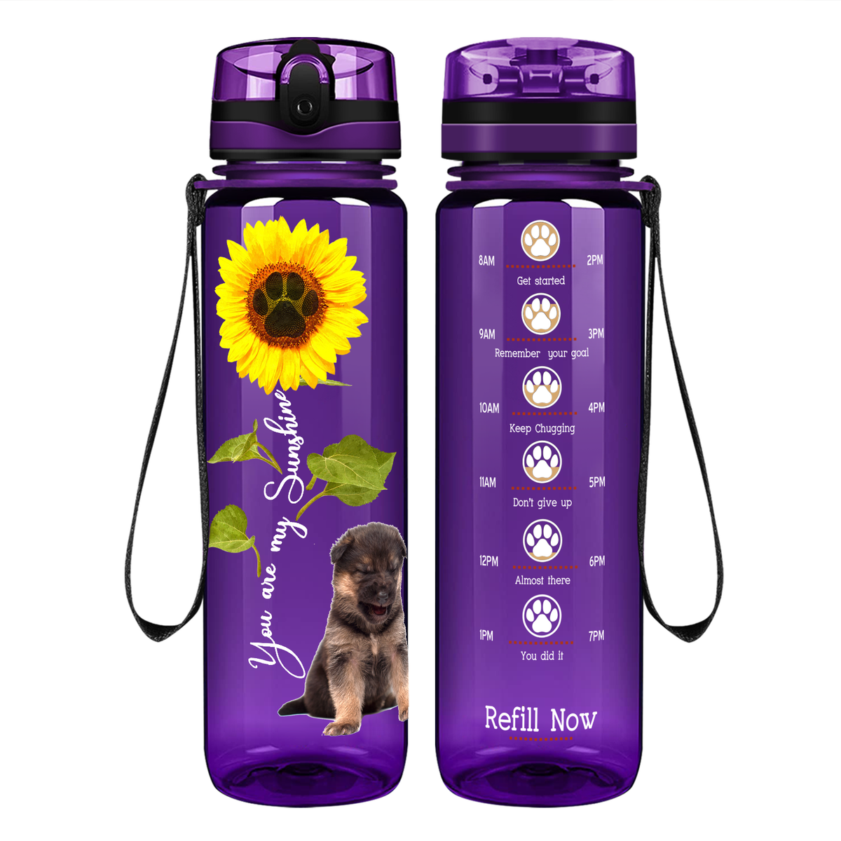 Shepherd Puppy You are my Sunshine on 32 oz Motivational Tracking Water Bottle