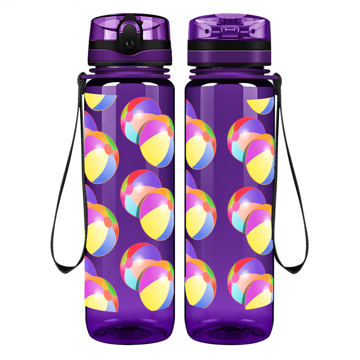 Beach Balls on 32 oz Motivational Tracking Water Bottle