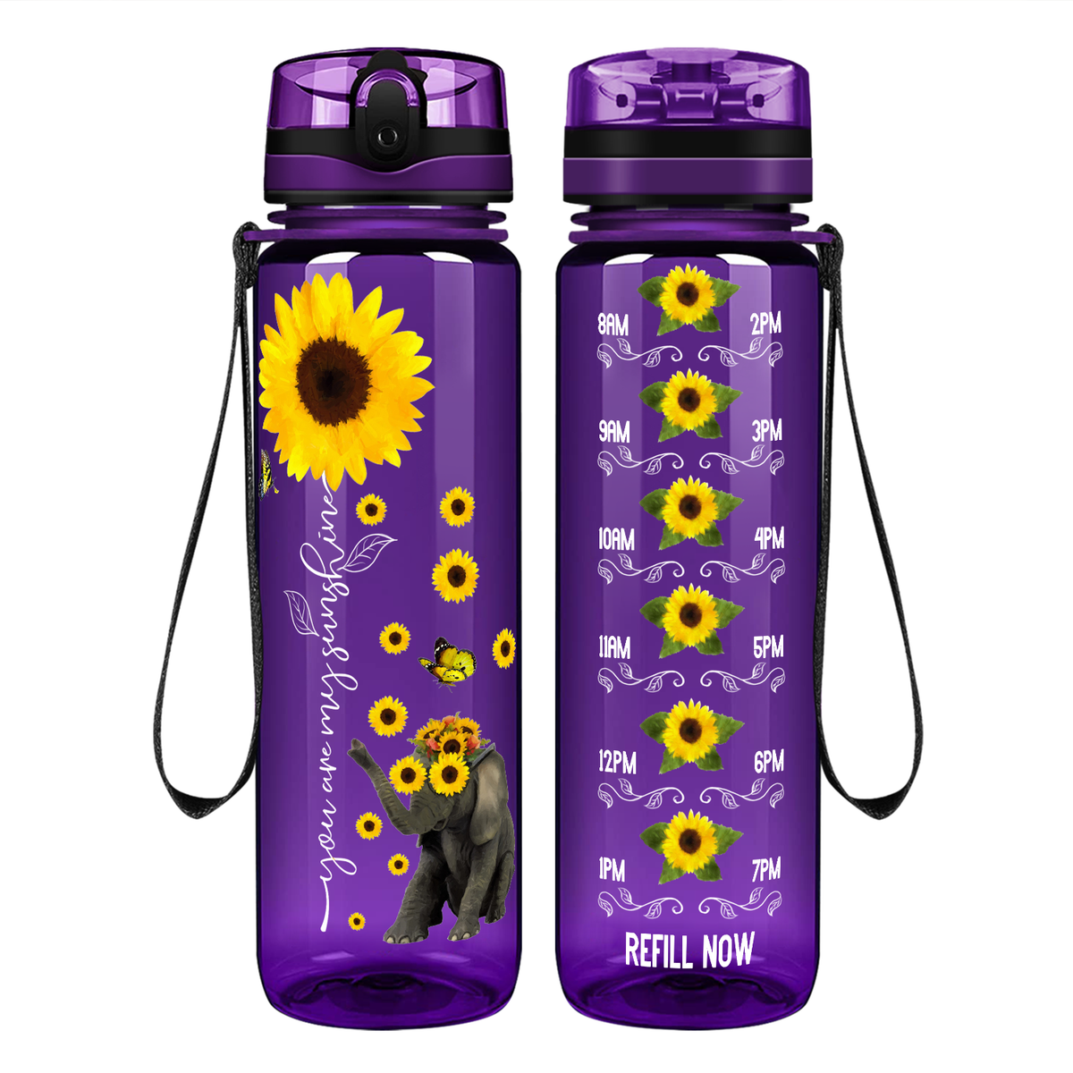 You are My Sunshine Sunflower on 32 oz Motivational Tracking Water Bottle