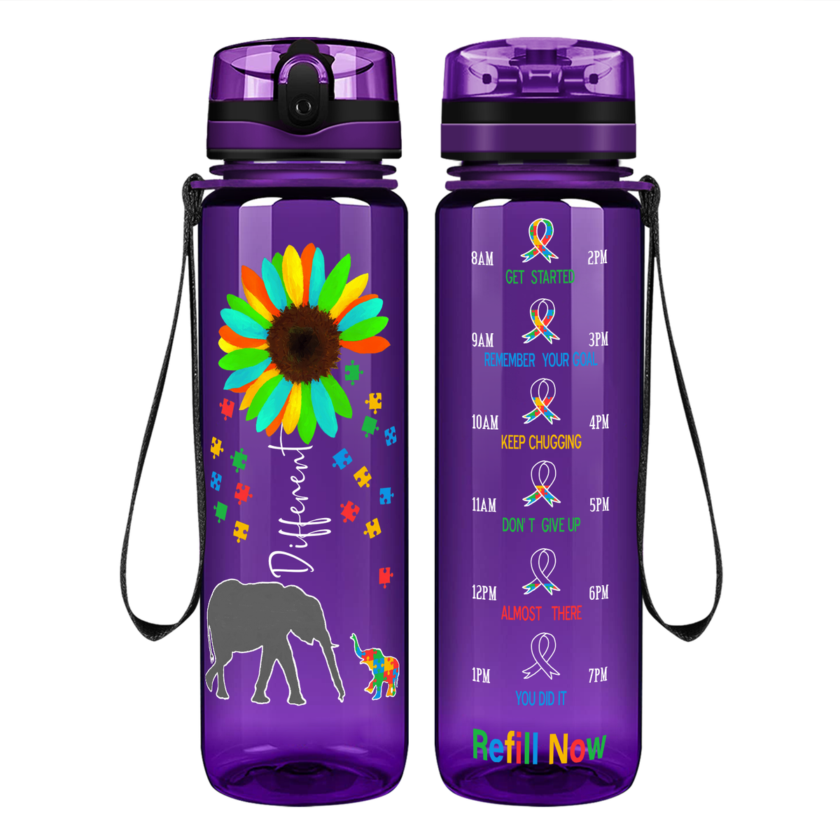 Be Different on 32 oz Motivational Tracking Autism Water Bottle
