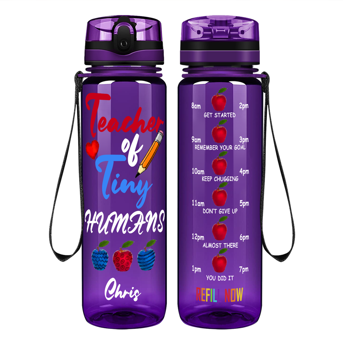 Personalized Teacher of Tiny Humans on 32 oz Motivational Tracking Water Bottle