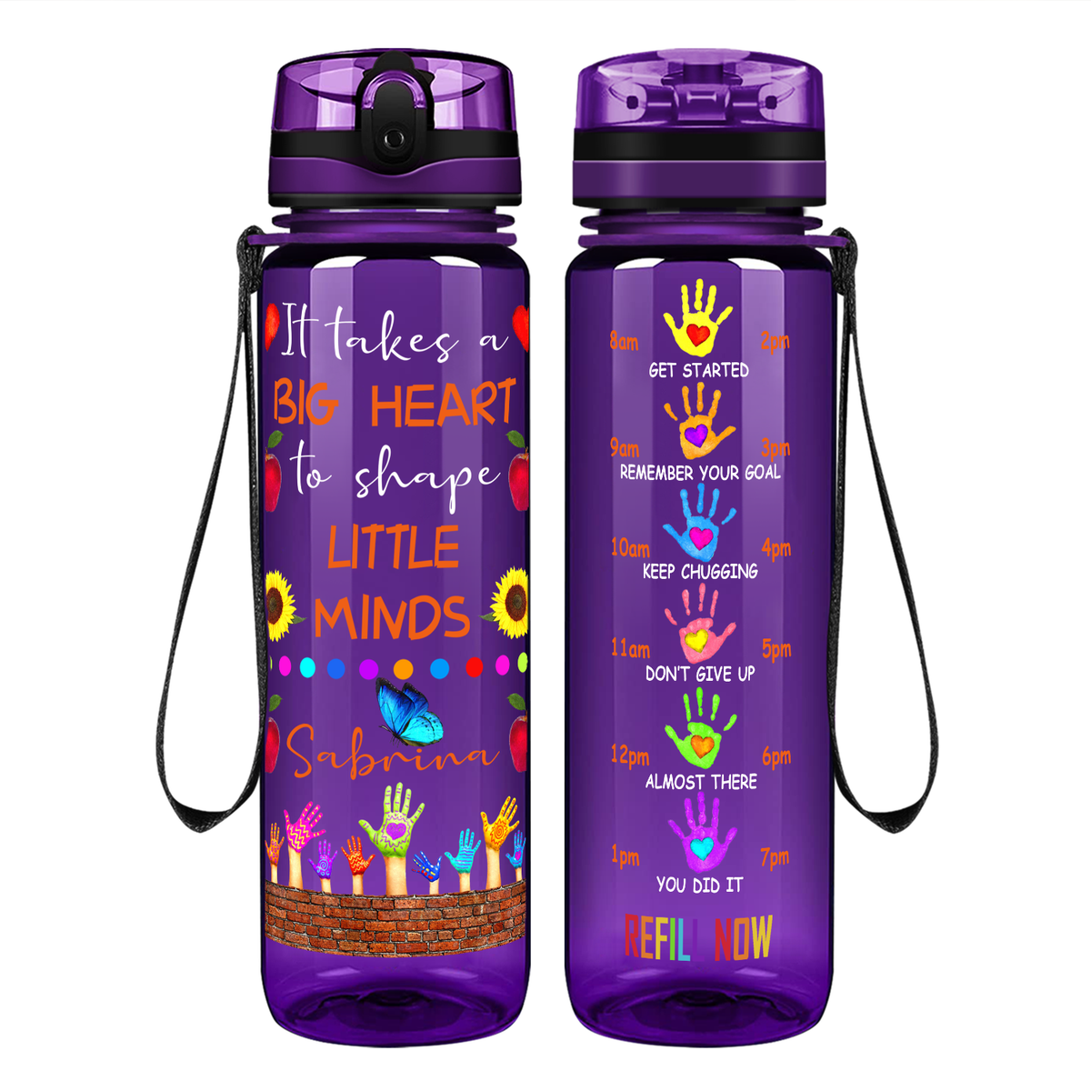 Personalized It Takes a Big Heart on 32 oz Motivational Tracking Water Bottle